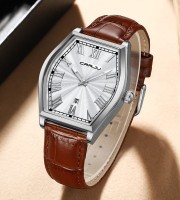 Crrju 5024 Brown Leather Strap Date Display Business Men’s watch- white