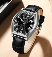 Crrju 5024 Leather Strap Date Display Business Men’s watch- Black