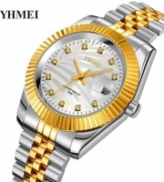 YHMEI 8251 Elegant Quartz Stainless Steel Men’s Watch-White Gold